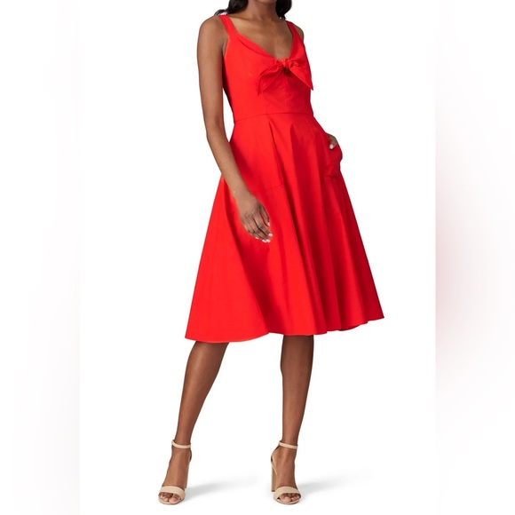 Color Me Courtney - Women’s Red Sleeveless Dress (with pockets and front tie) - Picture 2 of 10